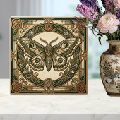 Art Nouveau Moth Green Gold Floral Ceramic Tile タイル