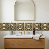 Art Nouveau Moth Green Gold Floral Ceramic Tile タイル