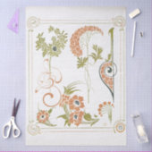 Art nouveau Mucha floral abstract art peach green 薄葉紙 (クラフト)
