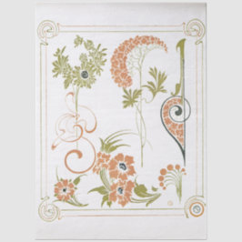Art nouveau Mucha floral abstract art peach green 薄葉紙