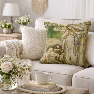 Art Nouveau Music Maidens Vintage Illustration  クッション