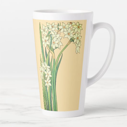 Art Nouveau Narcissus Flowers Latte Mug カフェラテマグ (右)