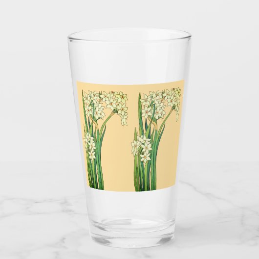 Art Nouveau Narcissus Flowers Latte Mug タンブラーグラス (正面)