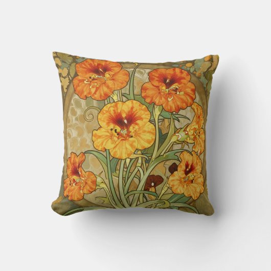Art Nouveau Nasturtium Floral Pattern クッション (正面)