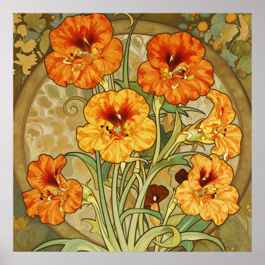 Art Nouveau Nasturtium Floral Pattern ポスター (正面)