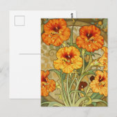 Art Nouveau Nasturtium Floral Pattern ポストカード (正面/裏面)