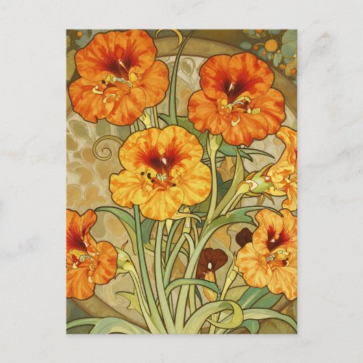 Art Nouveau Nasturtium Floral Pattern ポストカード (正面)