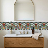 Art Nouveau Octopus Orange Burgundy Green Floral D タイル