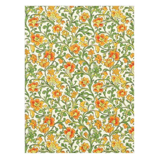 Art Nouveau orange and yellow floral pattern テーブルクロス (正面)