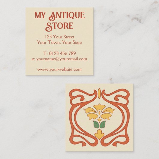 Art Nouveau Orange Cream Square Business Card スクエア名刺 (正面/裏面)