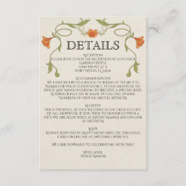 Art Nouveau Orange Flowers Green Wedding Details エンクロージャーカード
