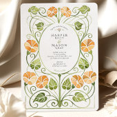 Art Nouveau Orange Greenery Foliage Wedding 招待状
