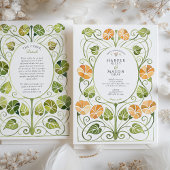 Art Nouveau Orange Greenery Foliage Wedding 招待状