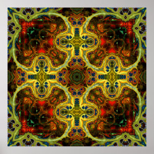 art nouveau ornamental vintage pattern in green, y ポスター