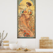  Art Nouveau Painting of Summer by Alphonse Mucha  ポスター (キッチン)