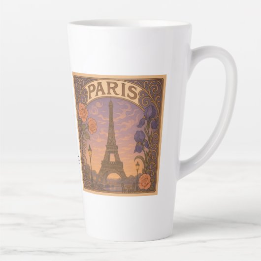 Art Nouveau Paris Eiffel Tower Floral Custom Name カフェラテマグ (右)