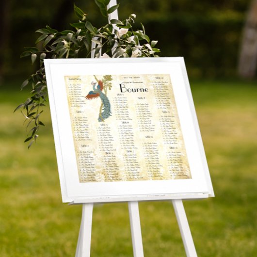 Art Nouveau Peacock Birds Wedding Seating Chart 3 ポスター