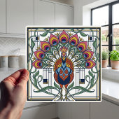 Art Nouveau Peacock Feather Floral Design Ceramic  タイル