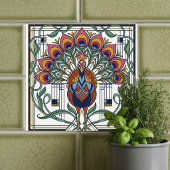 Art Nouveau Peacock Feather Floral Design Ceramic  タイル