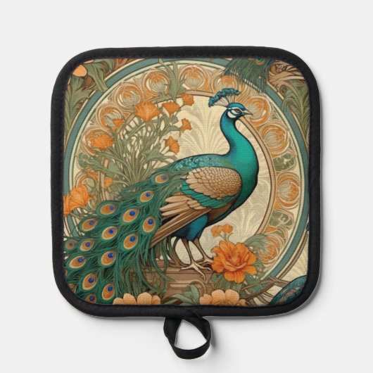 Art Nouveau Peacock Pot Holder 鍋敷き (正面)