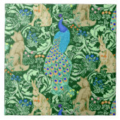 Art Nouveau Peacock Print, Cobalt Blue & Green タイル (正面)