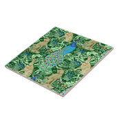 Art Nouveau Peacock Print, Cobalt Blue & Green タイル (側面)