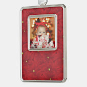 Art Nouveau Poinsettia Baby's First Christmas シルバープレートフレームオーナメント (左)