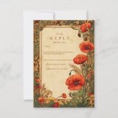 Art Nouveau Poppy Wedding 出欠カード (正面)