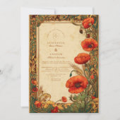 Art Nouveau Poppy Wedding 招待状 (正面)
