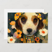 Art Nouveau portrait of Beagle dog with flowers ポストカード (正面/裏面)