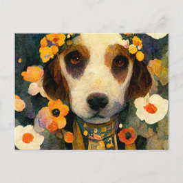 Art Nouveau portrait of Beagle dog with flowers ポストカード