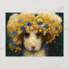 Art Nouveau portrait of poodle dog with flowers ポストカード