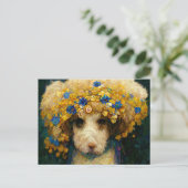Art Nouveau portrait of poodle dog with flowers ポストカード (スタンド正面)