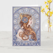 Art Nouveau Queen Portrait カード (黄色い花)