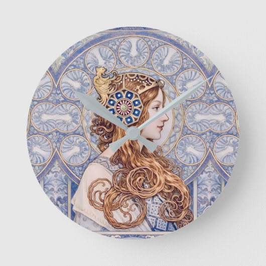 Art Nouveau Queen Portrait ラウンド壁時計 (正面)