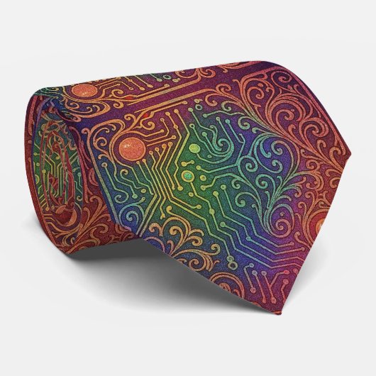 Art Nouveau Rainbow Circuit Board Necktie ネクタイ (ロール)