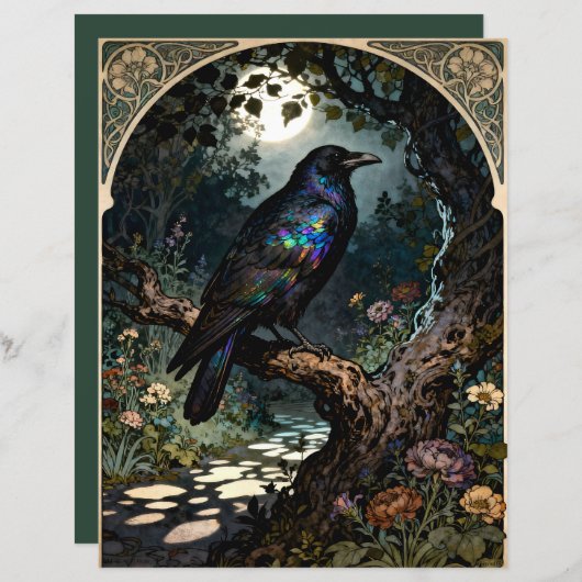 Art Nouveau Raven Scrapbook Paper (正面/裏面)