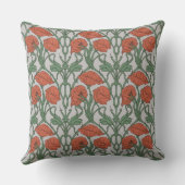 Art Nouveau Red Poppy Floral Print クッション (裏面)