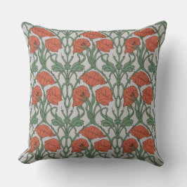 Art Nouveau Red Poppy Floral Print クッション