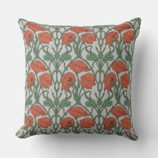 Art Nouveau Red Poppy Floral Print クッション