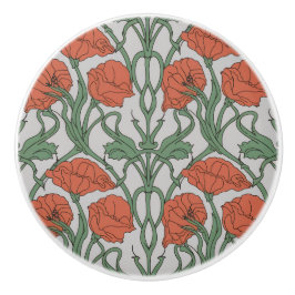 Art Nouveau Red Poppy Floral Print セラミックノブ