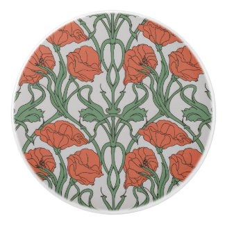 Art Nouveau Red Poppy Floral Print セラミックノブ