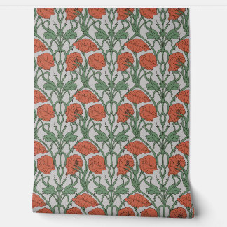 Art Nouveau Red Poppy Floral Print 壁紙