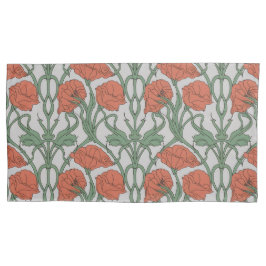 Art Nouveau Red Poppy Floral Print 枕カバー