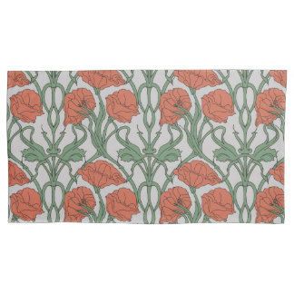 Art Nouveau Red Poppy Floral Print 枕カバー