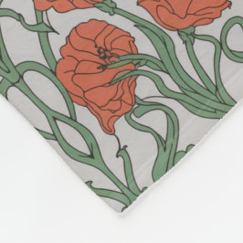 Art Nouveau Red Poppy Floral Throw Blanket フリースブランケット