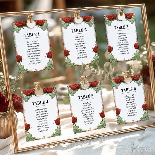 Art Nouveau Red Rose Wedding Seating Chart Card サンキューカード