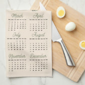 Art Nouveau Retro Floral Red Poppy 2026 Calendar キッチンタオル (四つ折り)