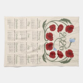 Art Nouveau Retro Floral Red Poppy 2026 Calendar キッチンタオル (横)