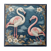 Art Nouveau Romantic Flamingo Couple Floral Motifs タイル (正面)